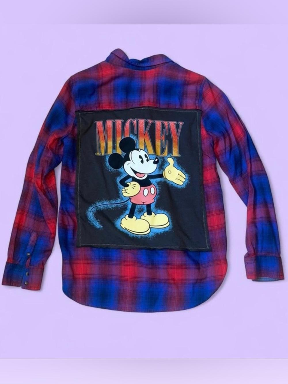 Upcycled American Eagle Mickey Mouse Plaid Shirt - Picture 4 of 12